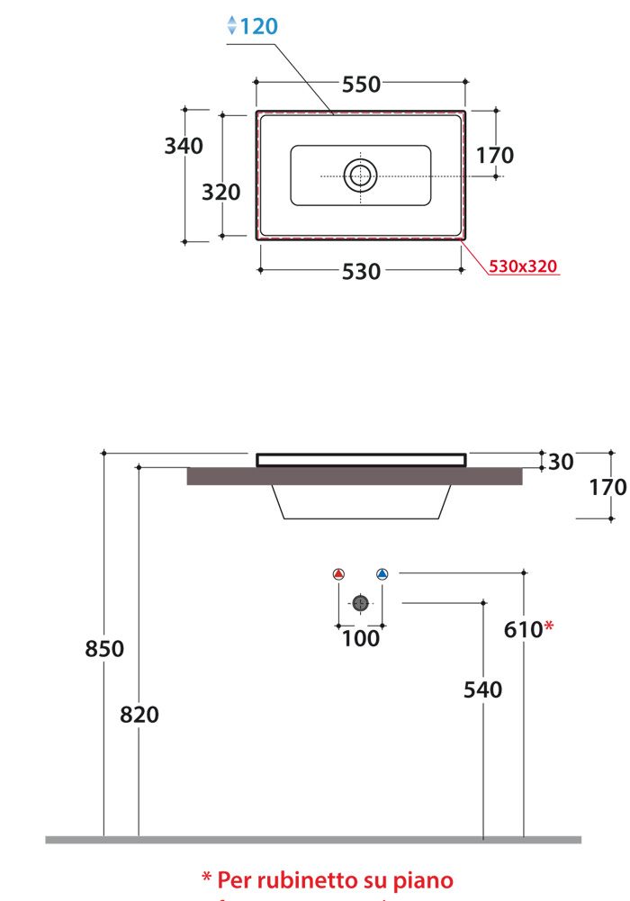 GLOBO Forty3/Stockholm Раковина встраив. на столешницу сверху 55*34см, без отв. под смеситель, цвет белый