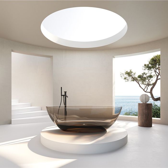 GRUPPO TREESSE CAMELIA Ванна отдельностоящая 1800х850х500 мм.,без перелива, объем 300л, сифон, цвет и материал SMOKEY TRANSPARENT RESIN