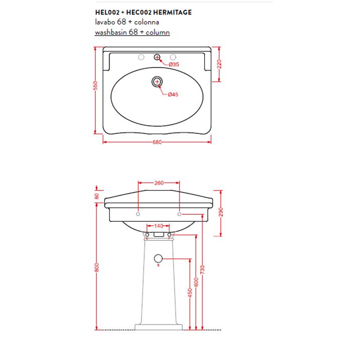 Artceram HERMITAGE раковина с 1 отв. под смеситель 68х55см, цвет белый