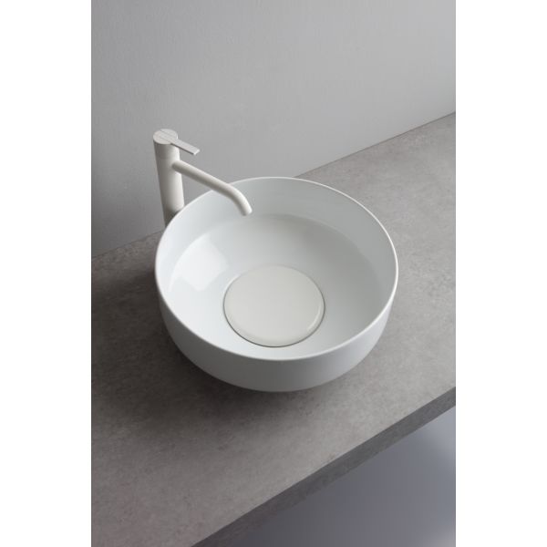 White Ceramic Was, накладная/с установкой на пьедестал круглая раковина 40x18h см, с накладкой, цвет белый глянцевый, артикул W100701