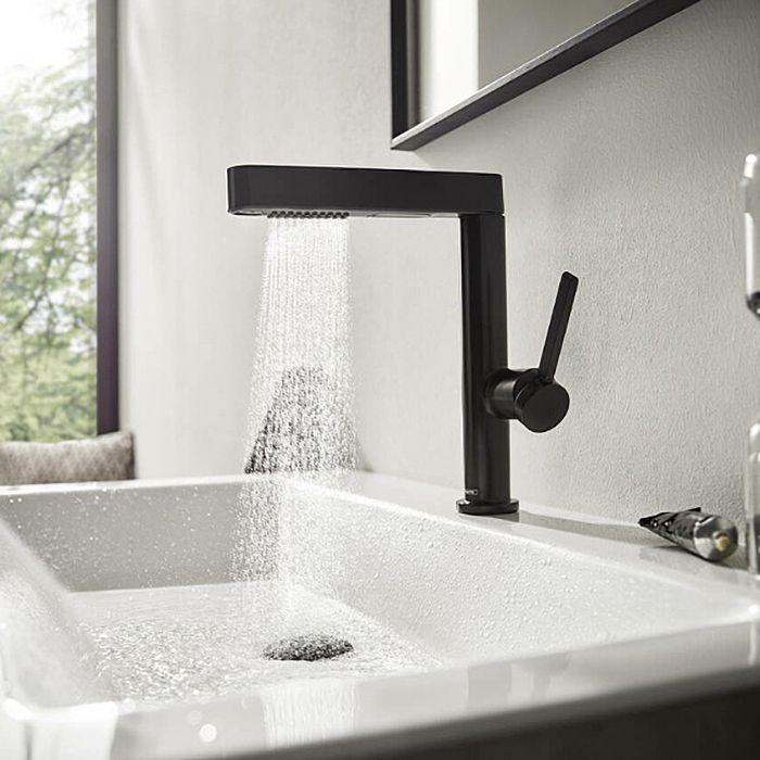 Смеситель для раковины, Hansgrohe, Finoris, тип открывания воды-однорычажный, тип регулирования воды-керамический картридж, отверстия для монтажа-1, высота, мм-248, вынос излива, мм-178, вытяжной душ, донный клапан-есть, цвет-чёрный матовый Смеситель для раковины, Hansgrohe, Finoris, тип открывания воды-однорычажный, тип регулирования воды-керамический картридж, отверстия для монтажа-1, высота, мм-248, вынос излива, мм-178, вытяжной душ, донный клапан-есть, цвет-чёрный матовый