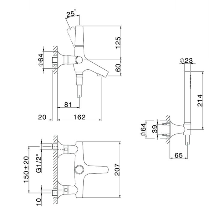 CISAL Vita Смеситель для ванны с душевым комплектом (шланг, ручной душ 1 режим, дерджатель), цвет хром