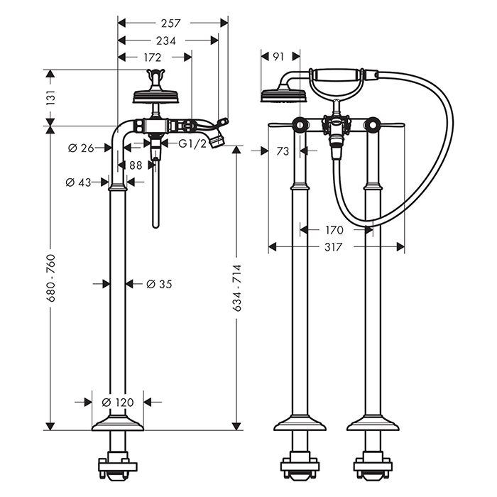 AX Montreux Смеситель для ванны, напольный, цвет шлифованная бронза AX Montreux Смеситель для ванны, напольный, цвет шлифованная бронза