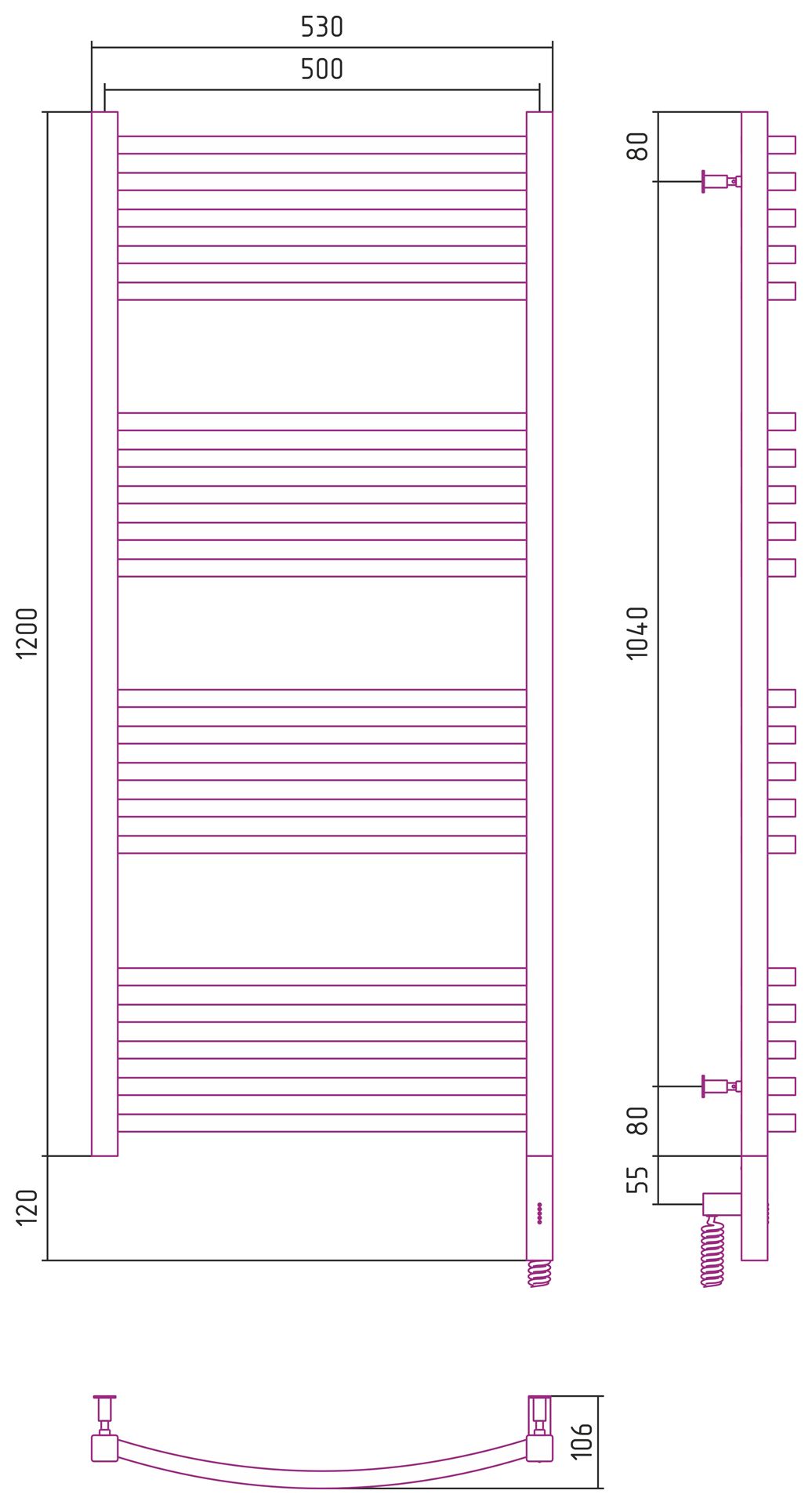 Полотенцесушитель электрический АРКУС 3.0 1200х500 МЭМ правый (Состаренная латунь)