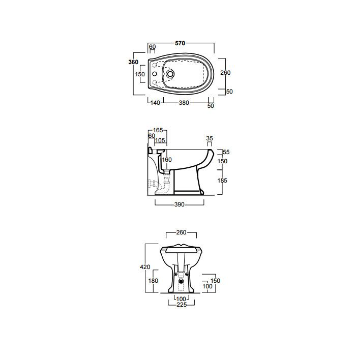 SIMAS Arcade Биде без ободка с 1 отв. под смеситель 36х57 см, цвет белый