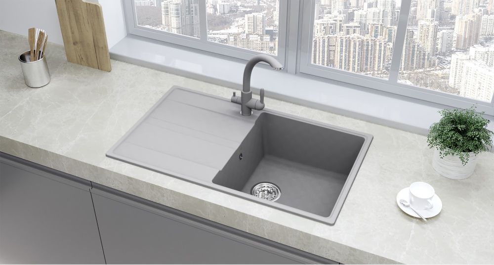 Кухонная мойка Ulgran Quartz Prima 850-05, бетон, артикул Prima 850-05