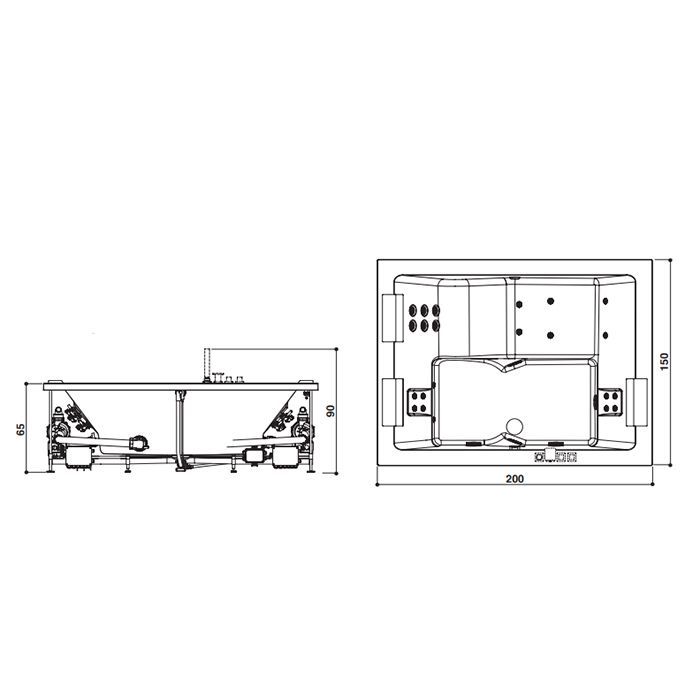 Гидромассажная ванна, Jacuzzi, Sharp Extra, ширина, мм-2000, глубина, мм-1500, высота, мм-650, тип установки-пристенный, угловой, встроенный, в нише, форма-прямоугольная, гидромассаж-Rainbow + Clean System: 3 форсунки TargetPro, 18 форсунок Twir, 4 форсун