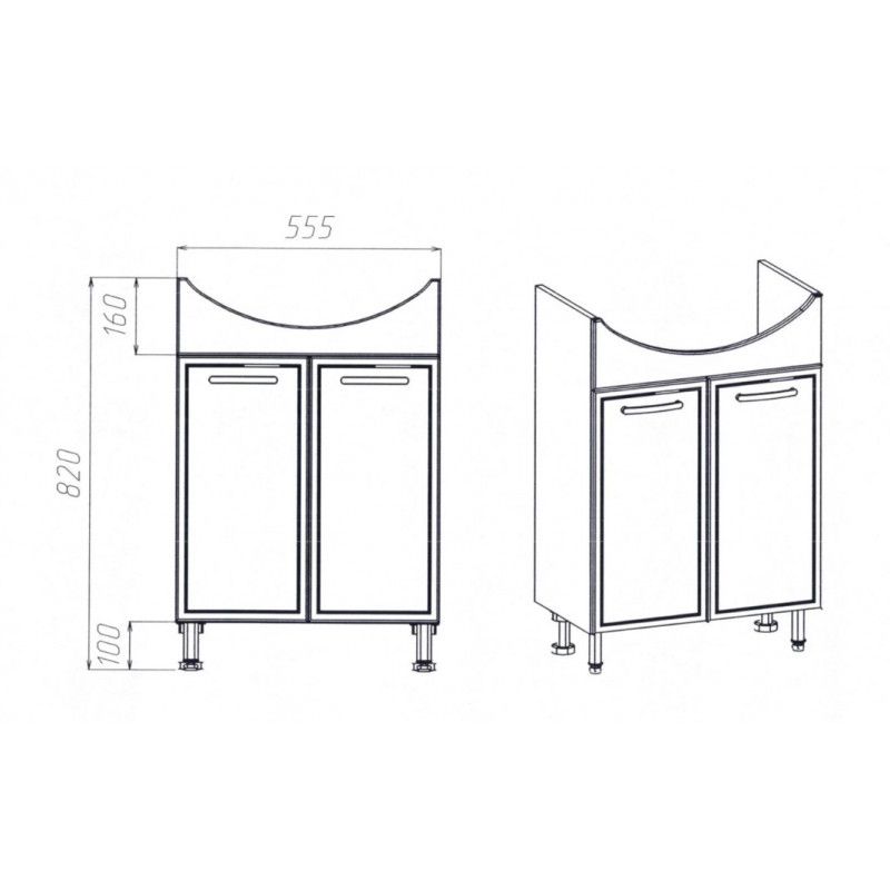 Тумба VIANT "Милан" 2 ств 315х555х820 под раковину 1WH110246 (Балтика 60) (VMIL60BA-T2ST), артикул VMIL60BA-T2ST