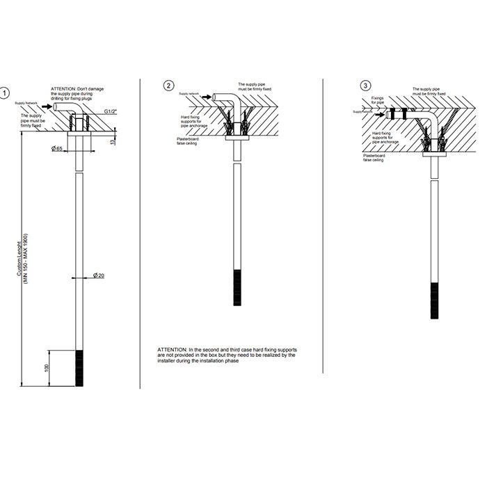 GESSI 316 Излив потолочный для удаленного управления, длина под заказ(365-1900мм), цвет: brushed black metal pvd