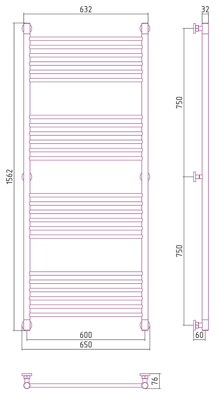 Полотенцесушитель водяной "Богема+" прямая 1500х600 (Золото)