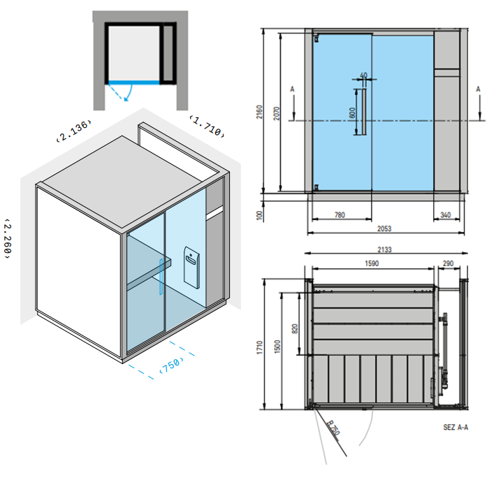 Effegibi One H Хаммам для ниши R.H. 214x171xh226см, отделка: Soft Sand