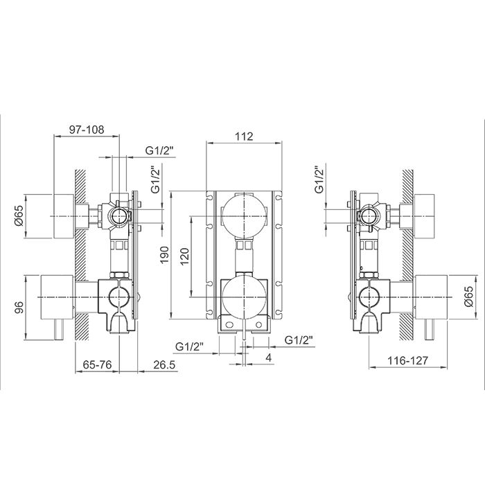 Fantini AF/21 Смеситель для душа, встраиваемый, на 3 источника, (наружняя часть), цвет: Matt British Gold PVD