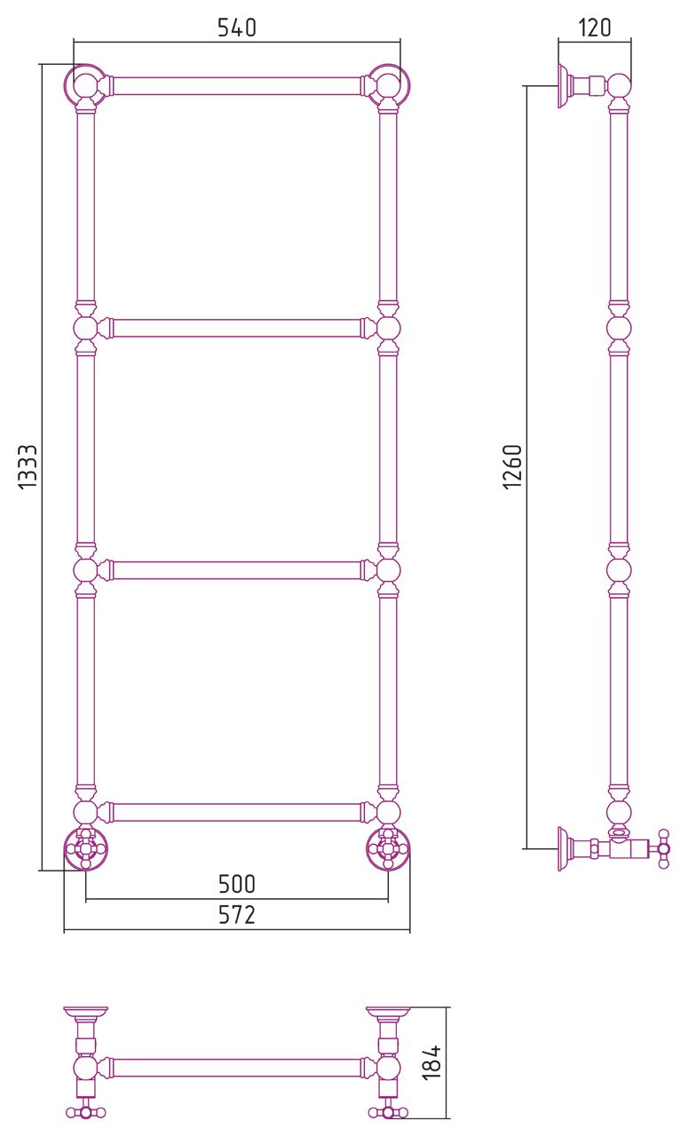Полотенцесушитель водяной "Ренессанс 1304" 1260х500 (САТИН)