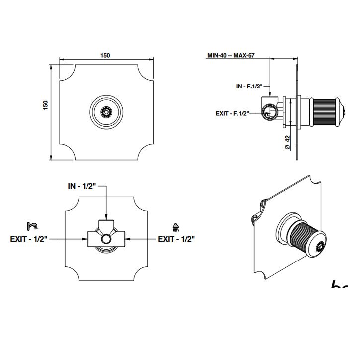BONGIO IMPERO Переключатель на 2 положения, ручка с прозрачными кристаллами SWAROVSKY®, внешняя часть, цвет золото