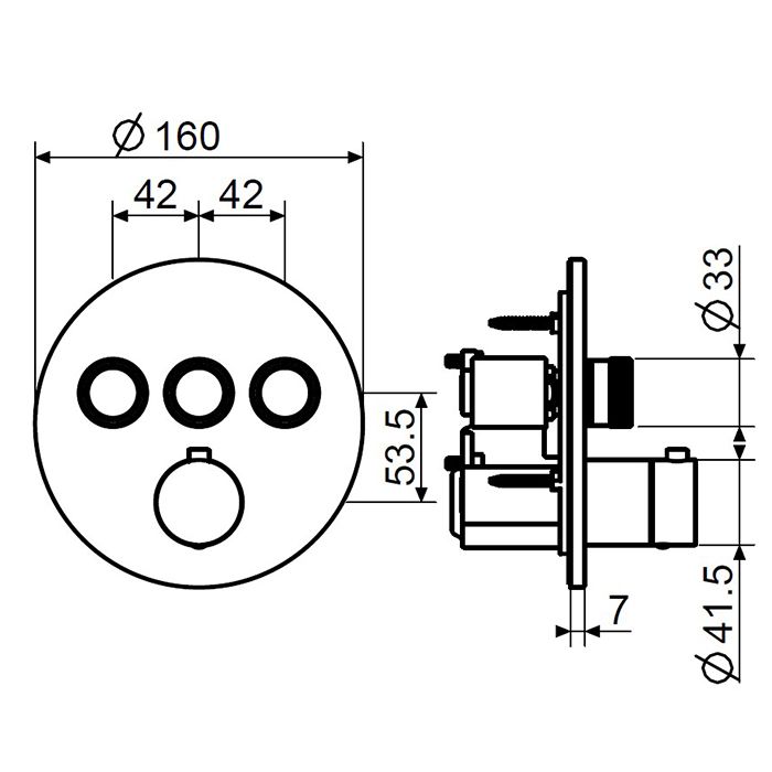 Plumberia Selection PSBOX Внешняя часть встраив. смесителя для душа на 3 вых,для комбин.с PSB003 накладка нерж.сталь d.160мм, черн.матов.