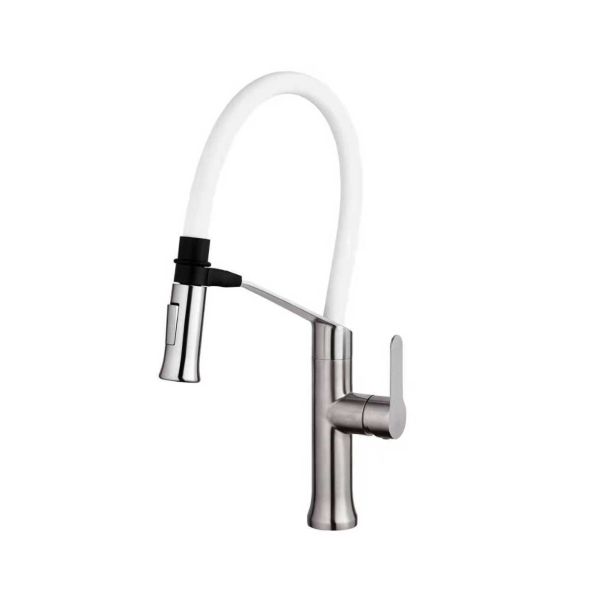 Смеситель для кухни с гибким изливом FASHUN A54501-8, сатин/белый