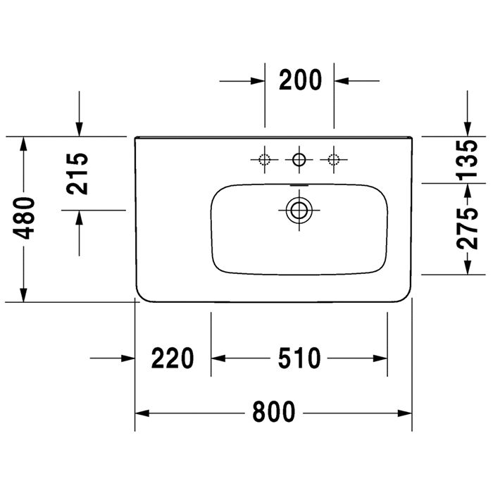 Duravit DuraStyle Раковина для мебели ассиметричная,с перел., с 3 отв. под смес., раковина справа, 800x480мм, Цвет: Белый