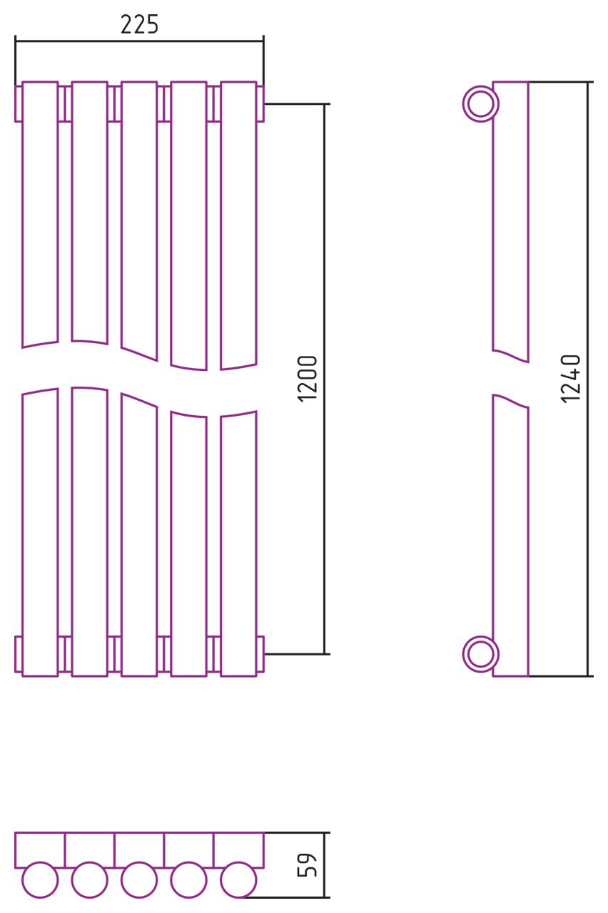 Отопительный радиатор ЭСТЕТ-1 н/ж 1200х225 / 5 сек (ЗОЛОТО)