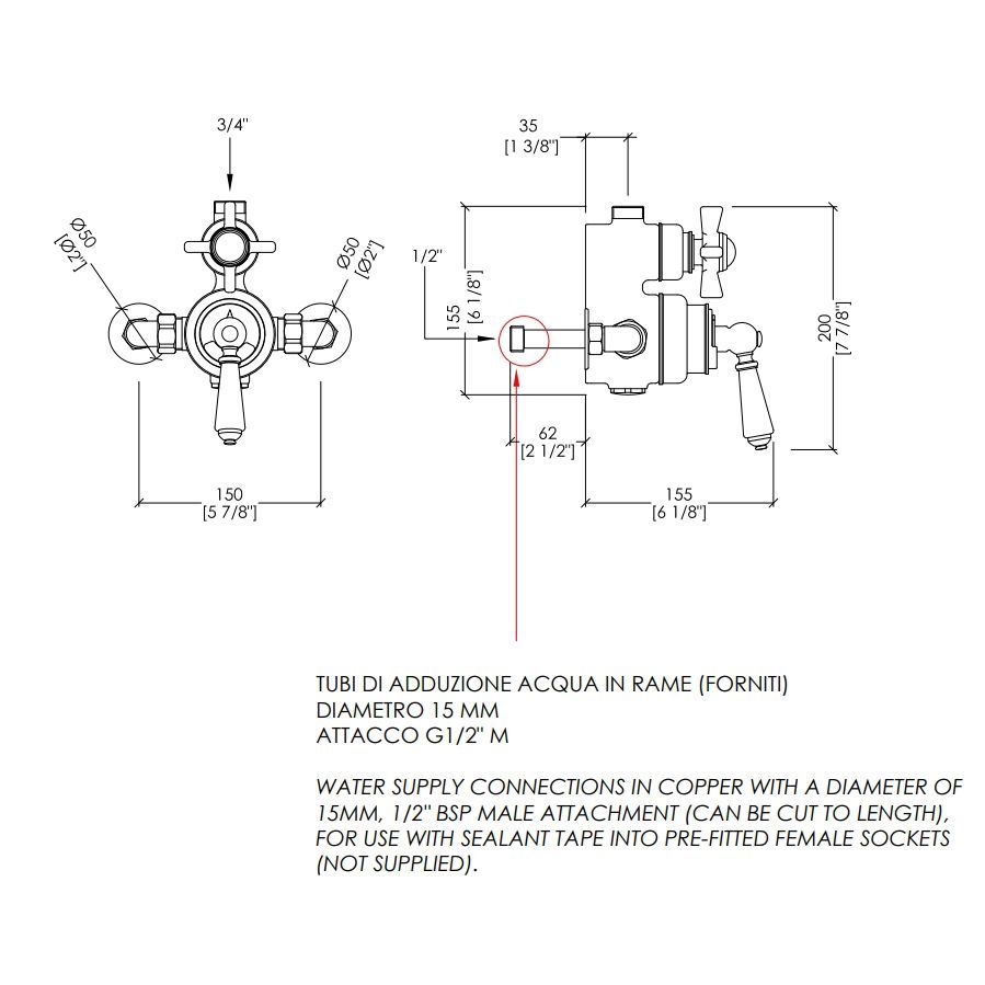 Devon Термостат наружнего монтажа, для душевой для стойки MARK318/2/MARK618, с ручкой черной, цвет: хром, артикул MARM74CRBD