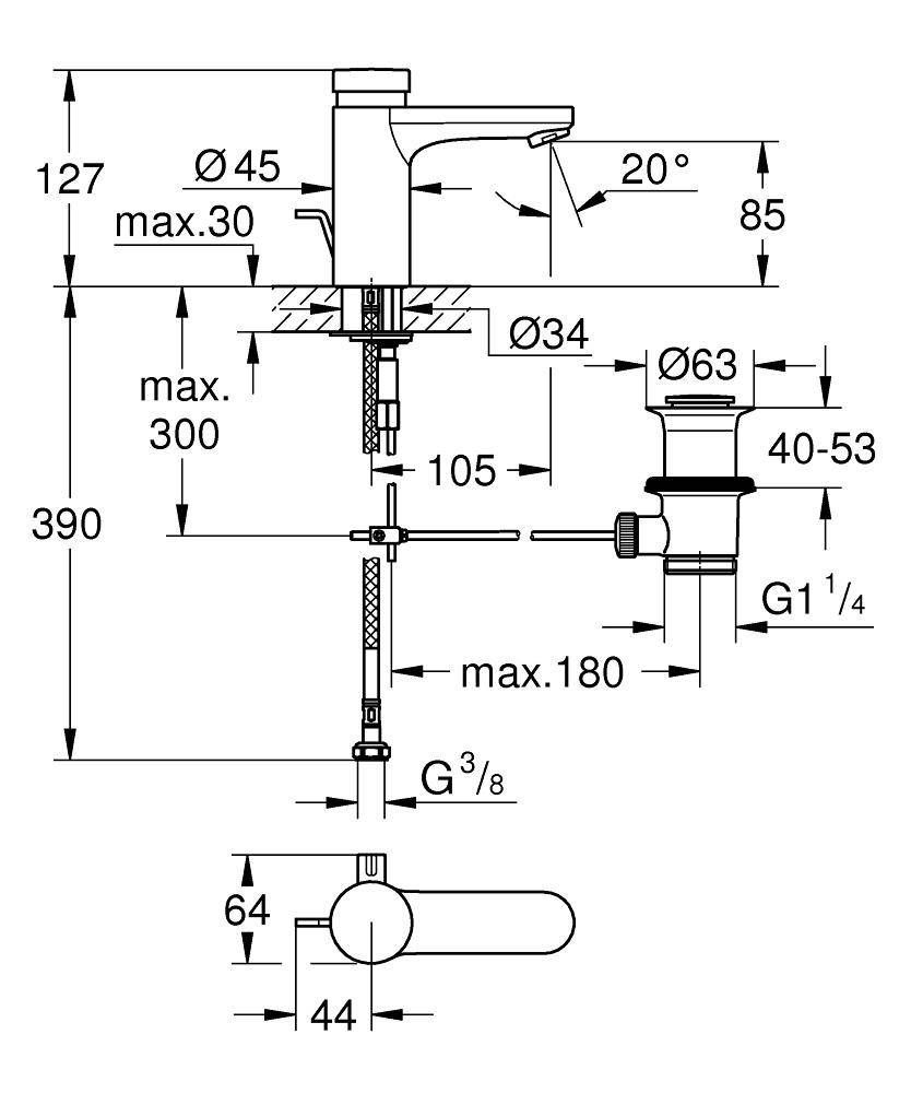 Смеситель для раковины GROHE Eurosmart Cosmopolitan T с донным клапаном, хром (36318000) Смеситель для раковины GROHE Eurosmart Cosmopolitan T с донным клапаном, хром (36318000)