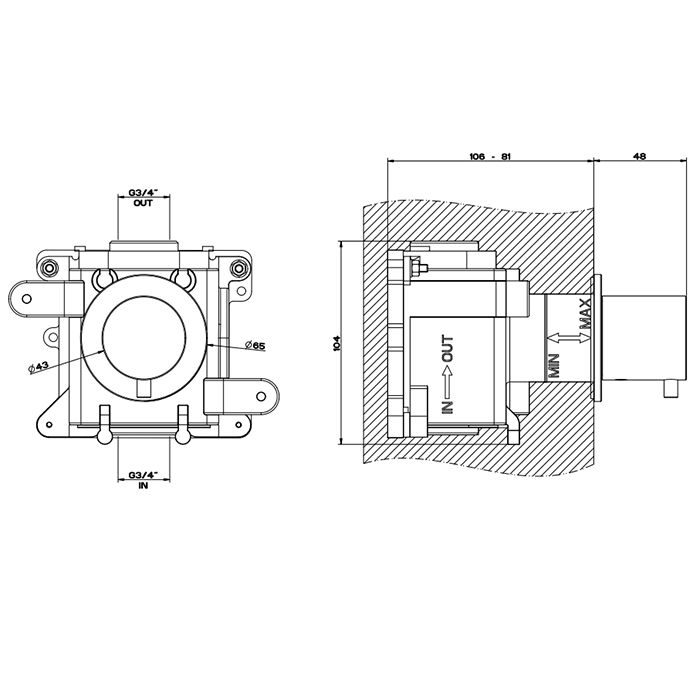 GESSI 316 Встраиваемый термостатический смеситель на 1 источник, резьба 3/4" (внешняя часть), цвет: brushed black metal pvd