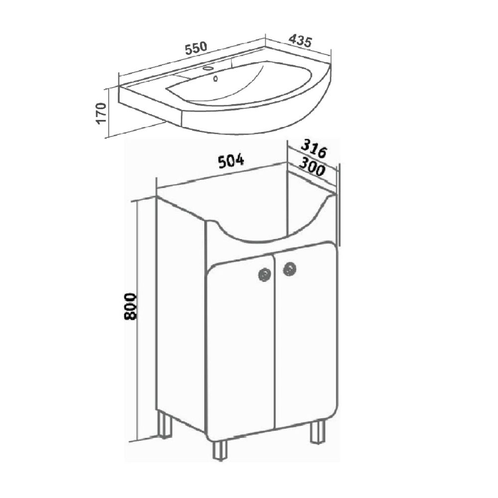 Тумба Runo Капри 55 под умывальник УТ000000175 (Элеганс 55) (УТ000003778), артикул УТ000003778