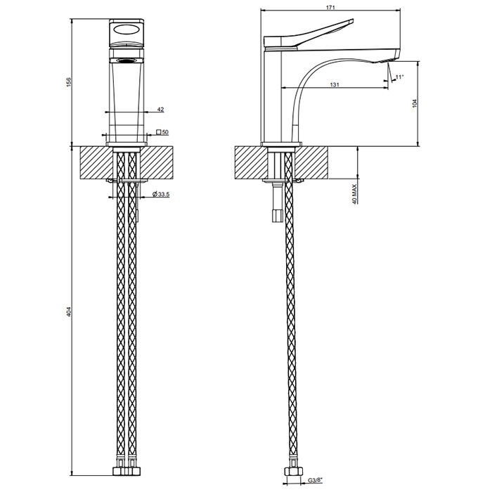 GESSI Rilievo Смеситель для раковины на 1 отв. без донного клапана  h=156мм, излив 131мм , цвет: nero XL