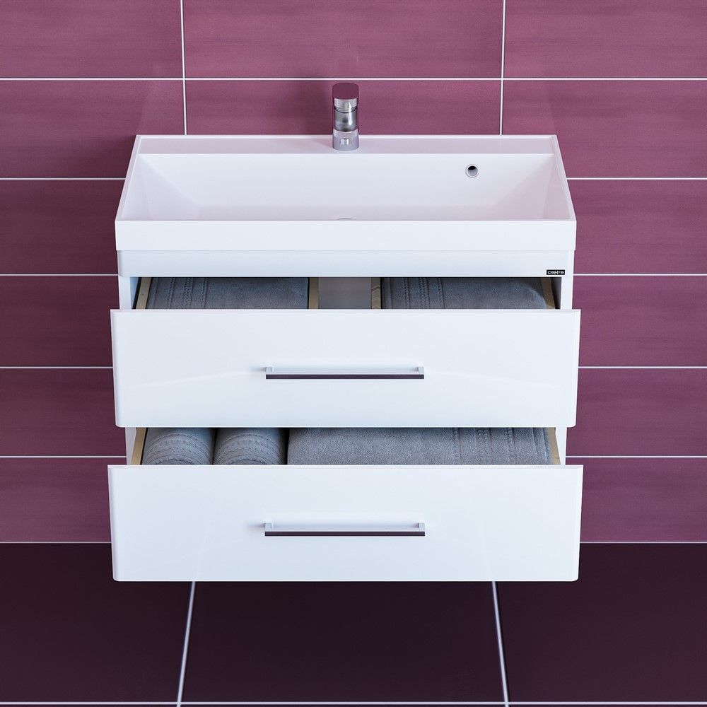 Тумба под раковину Санта Вегас 80 см, 226022, 2 ящика, подвесная, белый (ум. Classic 80 литой мрамор)