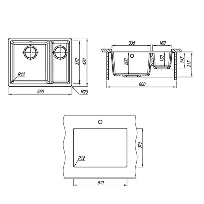 Кухонная мойка Florentina ВЕГА 22.325.D0510.102, черный, артикул 22.325.D0510.102