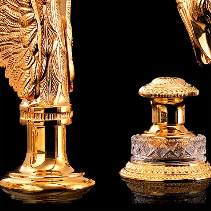 Devon Excelsior Swan Смеситель для раковины на 3 отв., с донным клапаном, цвет: золото 24k/отделка хрусталь, артикул EXC-SW100GK