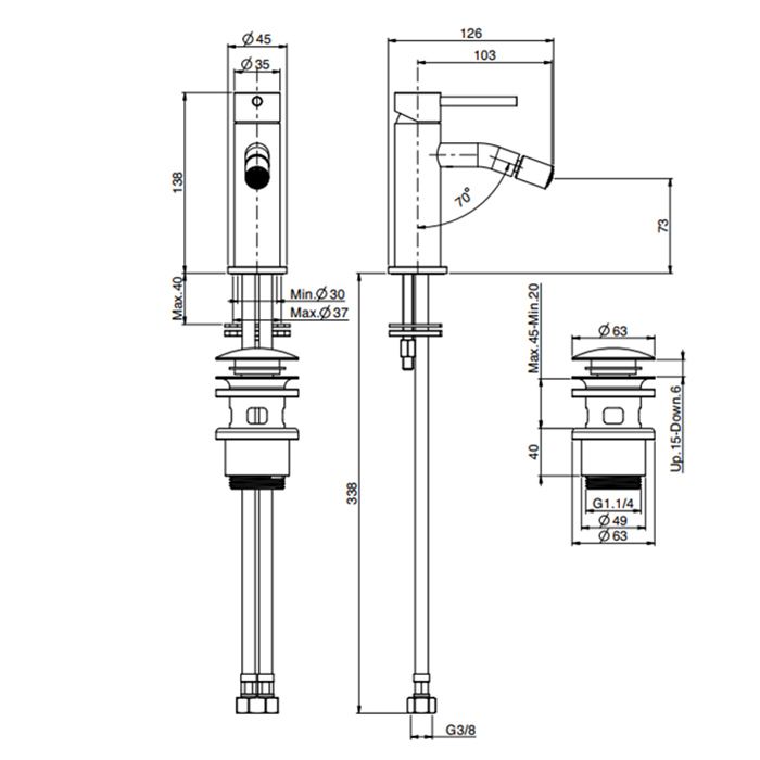 FIMA|Carlo Frattini Spillo Steel Смеситель для биде, на 1 отверстие, с донным клапаном click-clack, цвет INOX