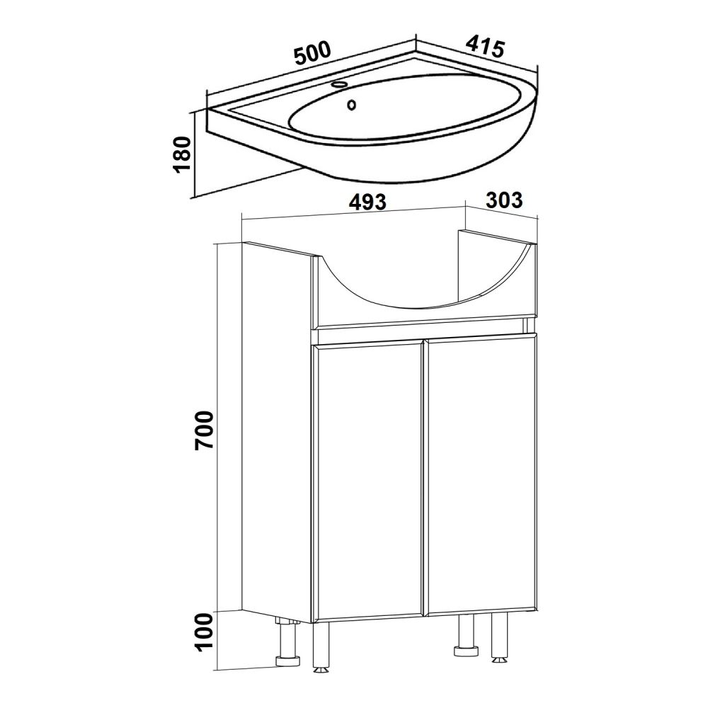 Тумба Runo Лада 50 белая под умывальник 00000000152 (Уют 50) (00-00001162), артикул 00-00001162