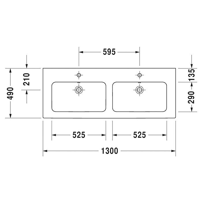 Duravit ME by Starck  Двойная раковина для мебели с перел., без отв. под смес., 1300x490мм, Цвет: Белый