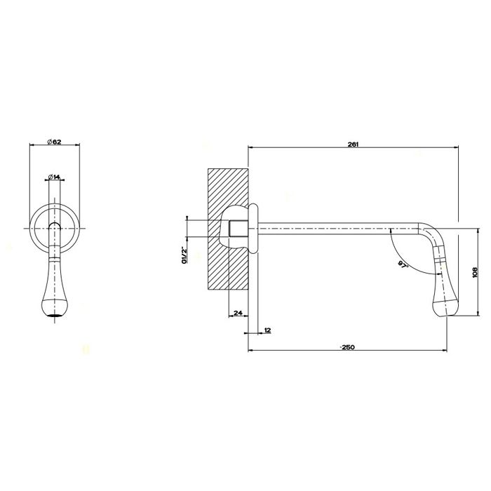 Gessi Goccia Настенный излив 250мм, для монтажа с удаленным управлением 33700/33743 (не входит в комплект), цвет: черный