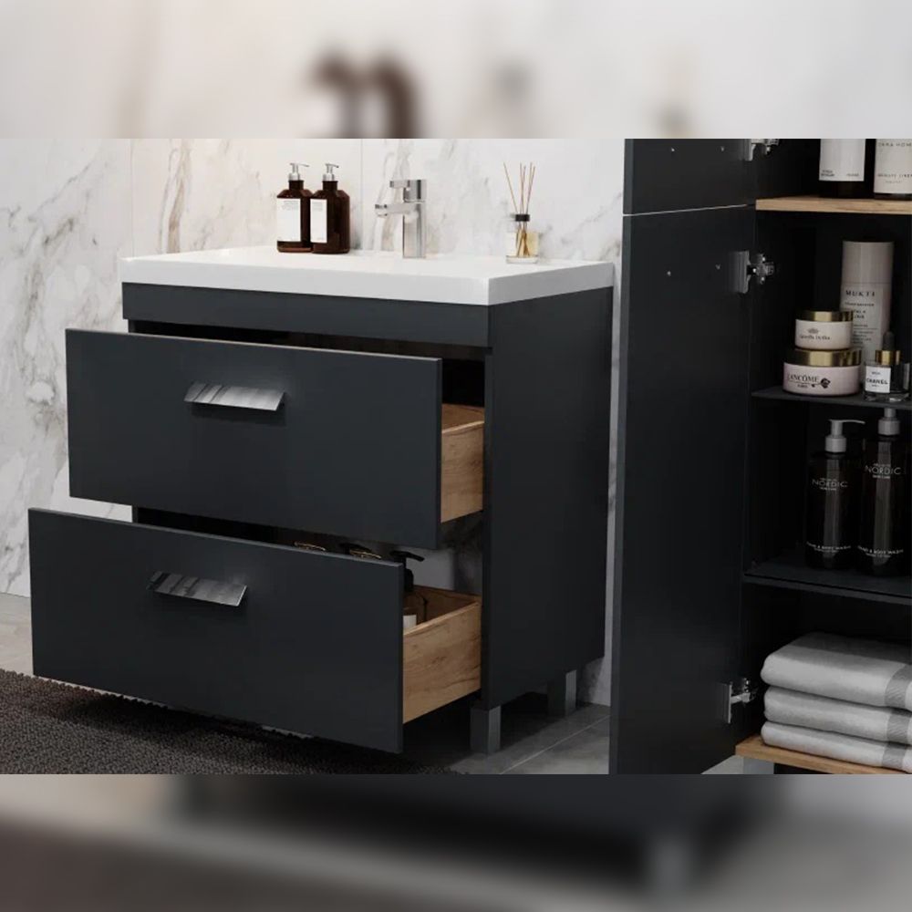 Тумба под раковину напольная Velvex Orlando tn.ORL.CLA.80.2Y графит, 80 см, артикул tn.ORL.CLA.80.2Y графит