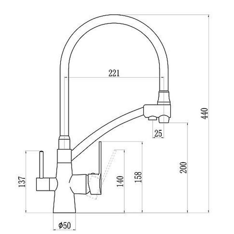 Смеситель для кухни с подключением фильтра для воды D-Lin D159317, хром/черный