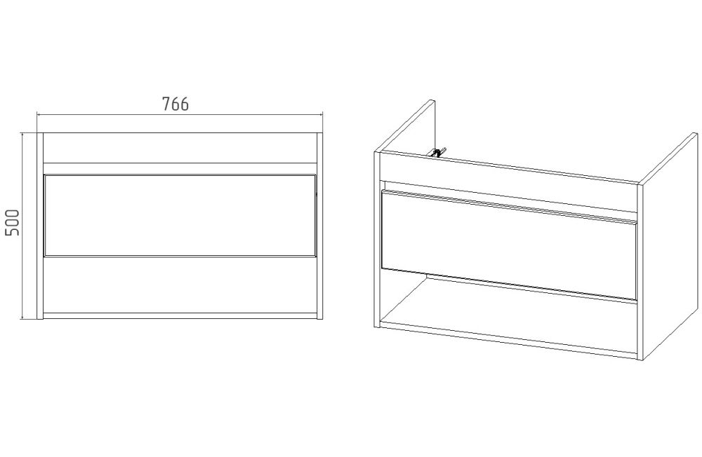 Тумба VIANT "Бостон" 1 ящик подвесная  425х760х500 под раковину .S-UM-COM80/1-w (COMO 80) (VBOS80CO-T1YP), артикул VBOS80CO-T1YP