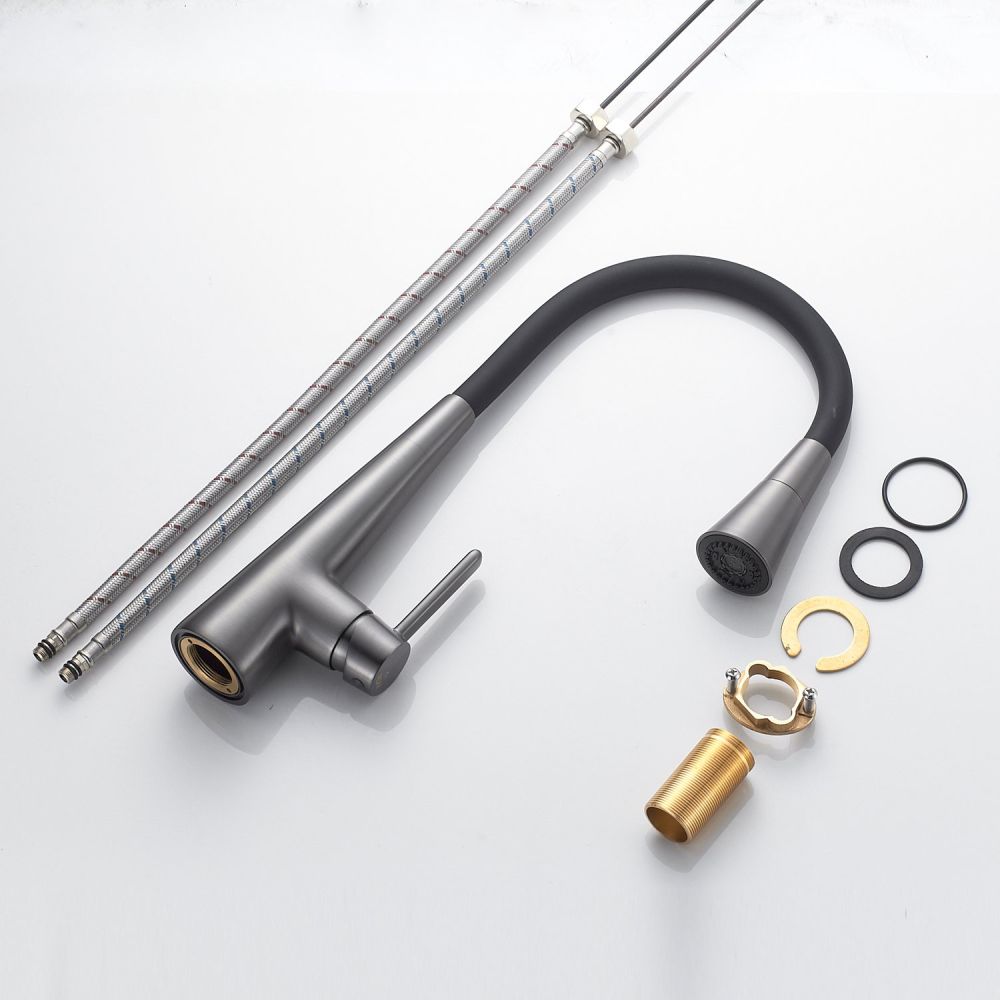 Смеситель для кухни с гибким изливом и режимом "душ" Rose R213T, оружейная сталь