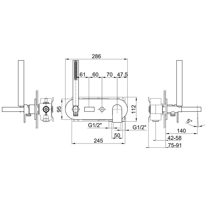 Fantini Mare Смеситель для ванны, встраиваемый, излив 140мм, с ручн.душем, (наружняя часть), цвет: хром