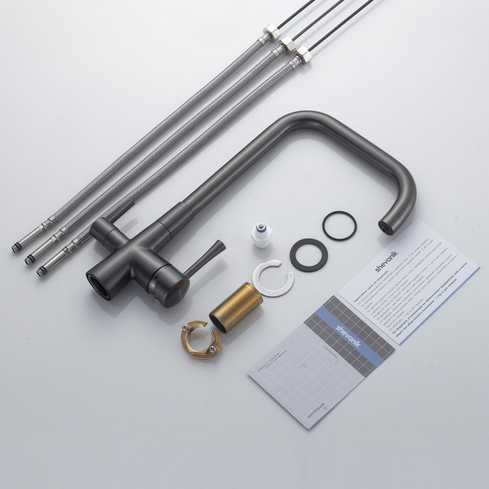 Смеситель для кухни с подключением фильтра Shevanik S528T, оружейная сталь