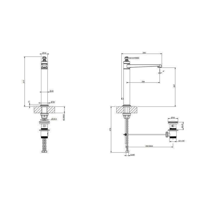 GESSI VENTI20 Смеситель для раковины на 1 отверстие, однорычажный, высокий, в комплекте с донным клапаном, цвет Aged Bronze GESSI VENTI20 Смеситель для раковины на 1 отверстие, однорычажный, высокий, в комплекте с донным клапаном, цвет Aged Bronze