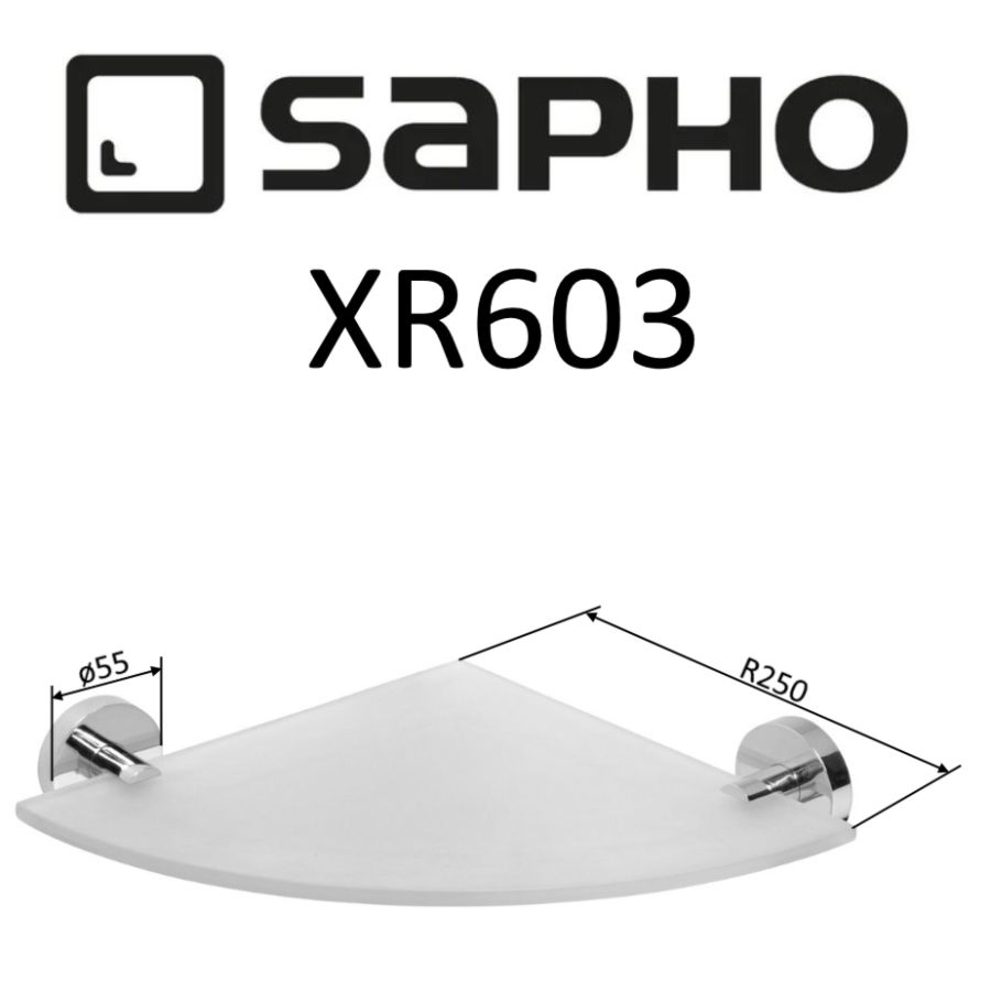 Полка X-ROUND стеклянная угловая 250x250 мм, с хромированными держателями, Sapho, артикул XR603