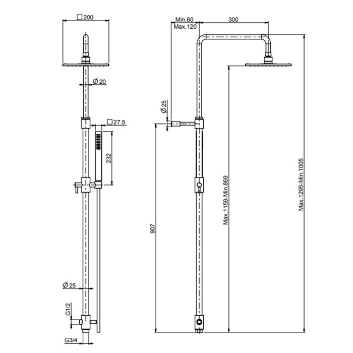 FIMA|Carlo Frattini Wellness Душевая стойка с верхним душем 250х250 мм. и душевым комплектом, цвет хром