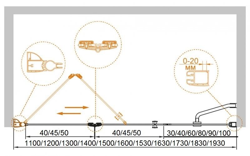 Душевая дверь в нишу Cezares Elena W-BS-13 150 ELENA-W-BS-13-60+45/45-C-Cr профиль Хром стекло прозрачное