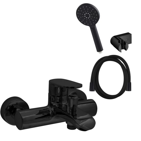 AQG Beta, однорычажный смеситель для ванны c набором для душа SETP, цвет черный матовый