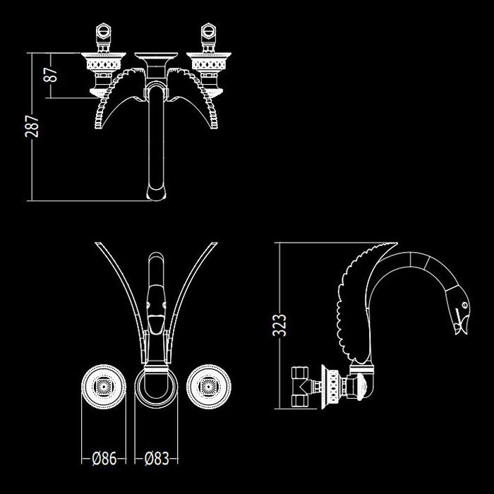 Devon&Devon Excelsior Swan Смеситель для раковины на 3 отв. для настенного монтажа, цвет: хром., артикул EXC-SW133MCR