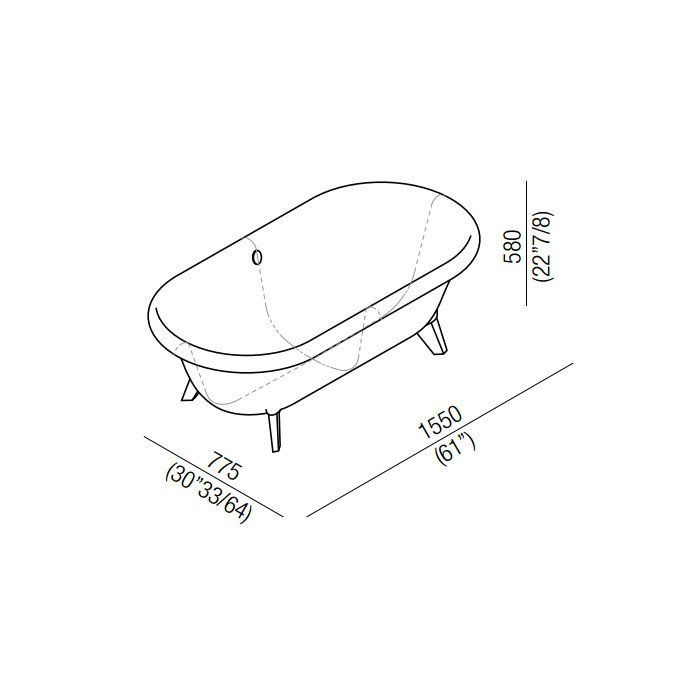 Agape Ottocento Small Ванна отдельностоящая 155x77.5x58 см, слив-перелив хром, цвет: светло-серый Agape Ottocento Small Ванна отдельностоящая 155x77.5x58 см, слив-перелив хром, цвет: светло-серый