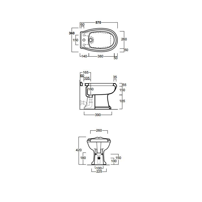 SIMAS Arcade Биде с ободком напольное 36х57см с 1 отв. под смеситель, цвет белый