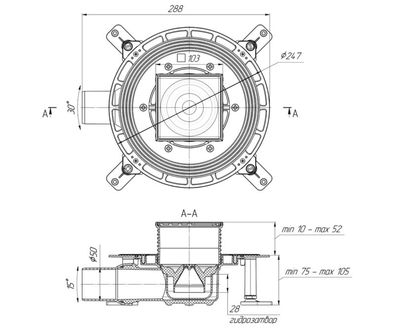 Душевой трап Bronze de Luxe 21962-5602, бронза, артикул 21962-5602