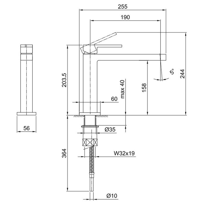 Fantini AR/38 Смеситель для раковины, 1 отв., без донного клапана, излив 190мм, цвет: хром